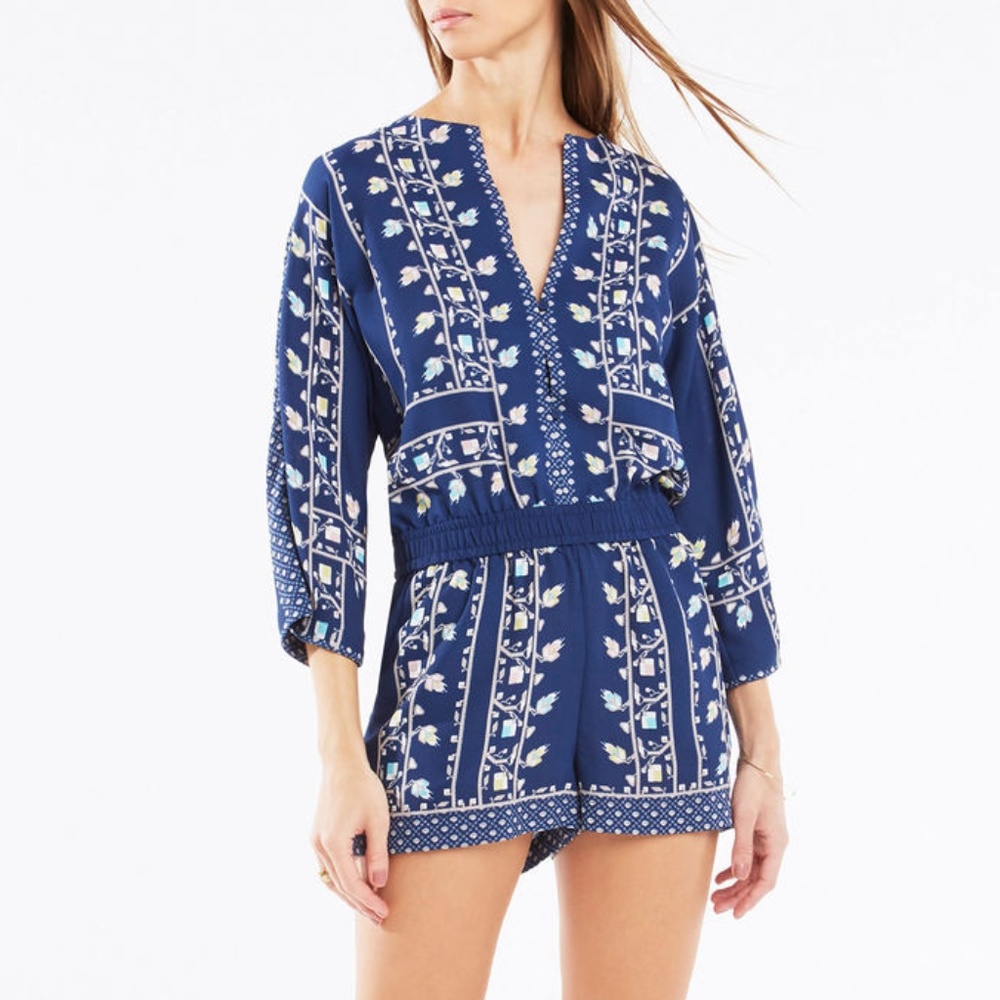 NWT BCBG Blue Floral Danae Romper, Size XS